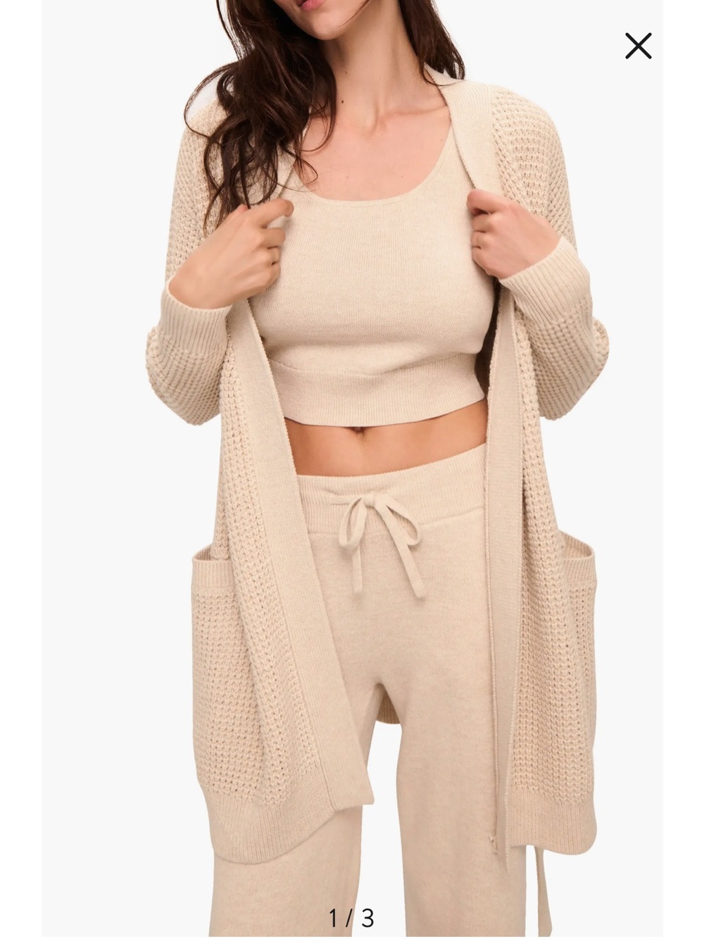 Eberjey Cotton blend belted cardigan in oat size XS